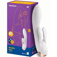 Смарт-вибратор с клиторальным стимулятором белый Double Flex Satisfyer