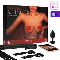Игра для двоих "Во власти страсти. Порочные наслаждения" (30 карт, плетка, пэстисы, анальная втулка, 2 листа со сценариями)