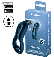 Эрекционное кольцо с вибрацией синее Epic Duo Satisfyer 