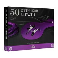 Игра для двоих 4 в 1 "50 оттенков страсти. Желанное наказание" (30 карт, плетка, лопатка, зажимы для сосков)