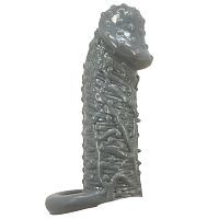 Увеличивающая насадка на пенис с рельефом серая Pretty Love Realistic Penis Sleeve Fogg