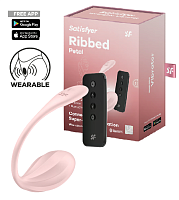 Вагинально-клиторальный смарт-стимулятор для ношения розовый Ribbed Petal Satisfyer 
