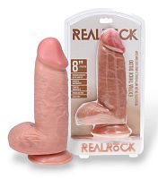 Фаллоимитатор реалистичный с мошонкой на присоске телесный RealRock Extra Thick Straight 20,3 см