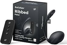Вагинально-клиторальный смарт-стимулятор для ношения черный Ribbed Petal Satisfyer 