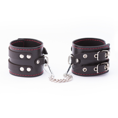 Оковы из кожи с двумя ремнями и черной подкладкой Crazy Handmade
