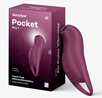 Вакуумно-волновой стимулятор клитора с вибрацией бордовый Pocket Pro 1 Satisfyer 