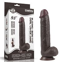 Черный фаллоимитатор на присоске Lovetoy Sliding-Skin Dual Layer Dong 24 см