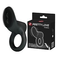Виброкольцо с клиторальным стимулятором Pretty Love Cobra черное