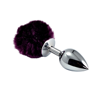 Анальная пробка металлическая с фиолетовым хвостиком Bunny Tail Plug L