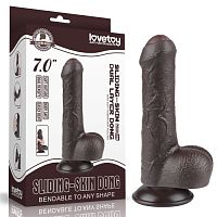Фаллоимитатор на присоске с мошонкой коричневый Sliding Skin Dual Layer Dong 18 см