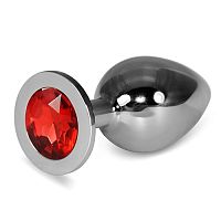 Анальная пробка из стали с кристаллом красного цвета Silver Clear Rosebud L