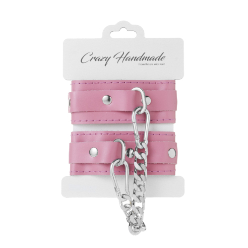 Оковы скругленные розовые с серебрянной цепочкой Crazy Handmade